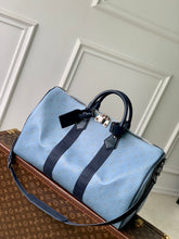 Load image into Gallery viewer, LOUIS KEEPALL BANDOULIERE 50 (MONOGRAM HERITAGE - NAVY & SKY BLUE)